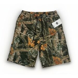 State Of Crew Mens Olive Woodlands Camo Athletic Shorts Elastic Waist Size Small